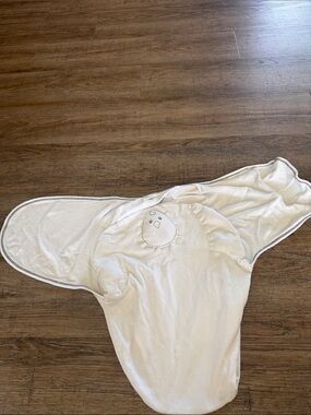 Nested Bean White & Gray Baby Swaddle with Embroidered Face